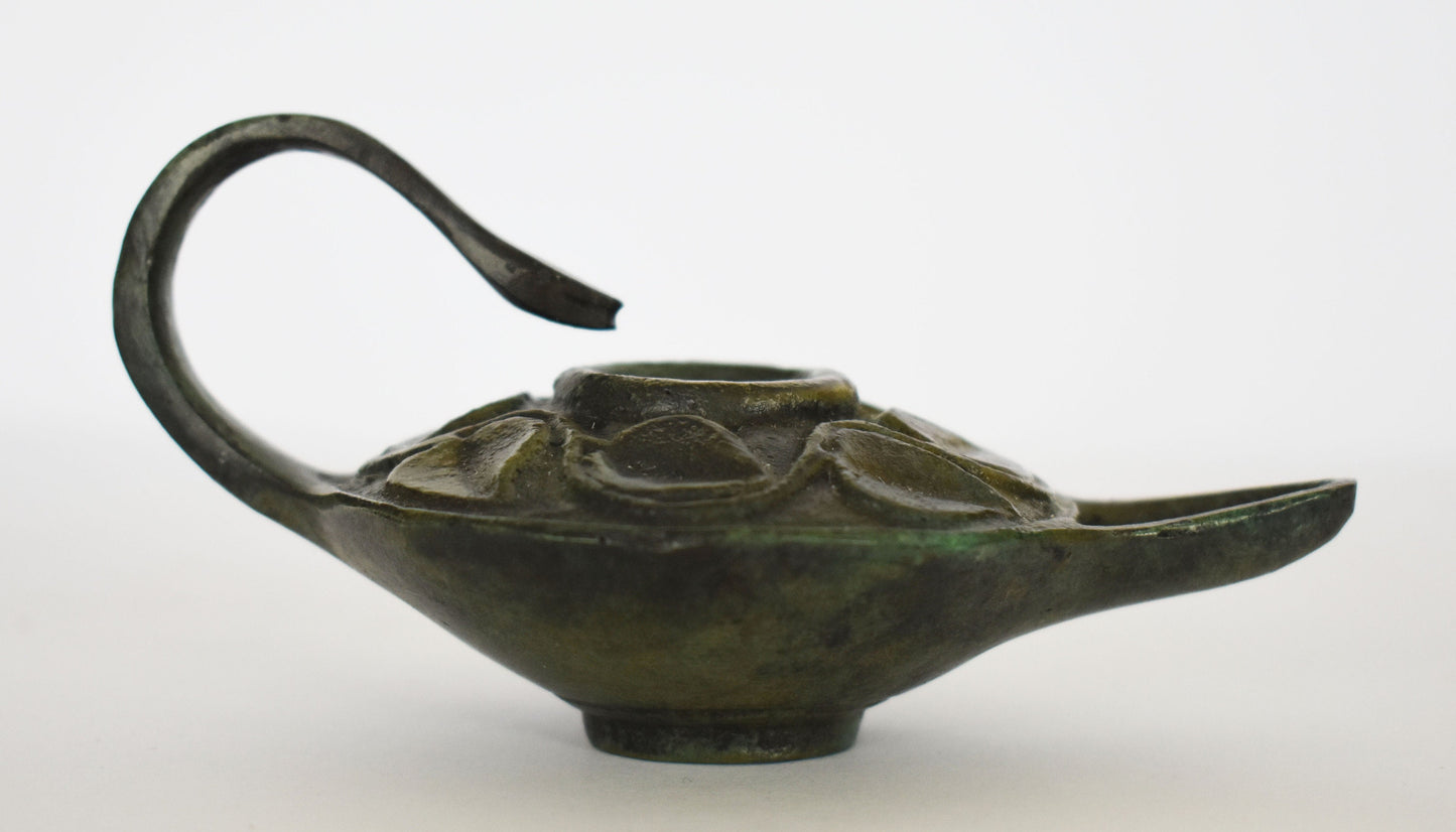 Bronze Oil Lamp - Snake and Leaves Design - Athens, Attica - 500 B.C. - Small - Ancient Greek Reproduction - Pure Bronze Sculpture