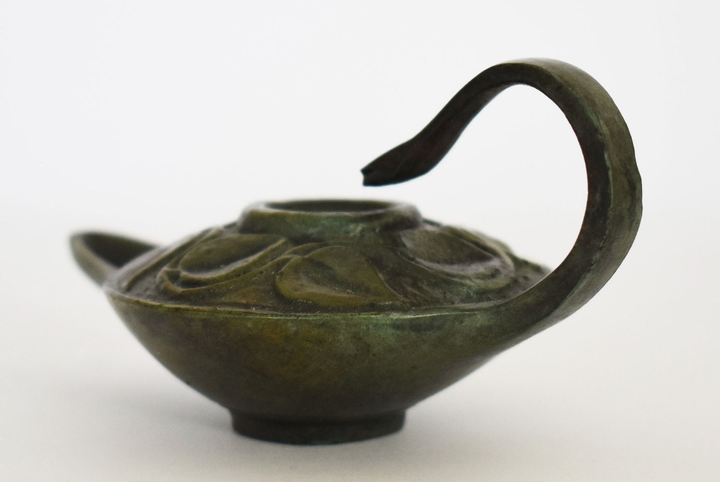 Bronze Oil Lamp - Snake and Leaves Design - Athens, Attica - 500 B.C. - Small - Ancient Greek Reproduction - Pure Bronze Sculpture