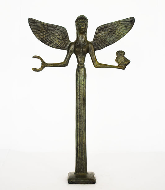 Nike Victoria with Wreath and Owl - Greek Roman Winged Goddess of Victory - pure Bronze Sculpture