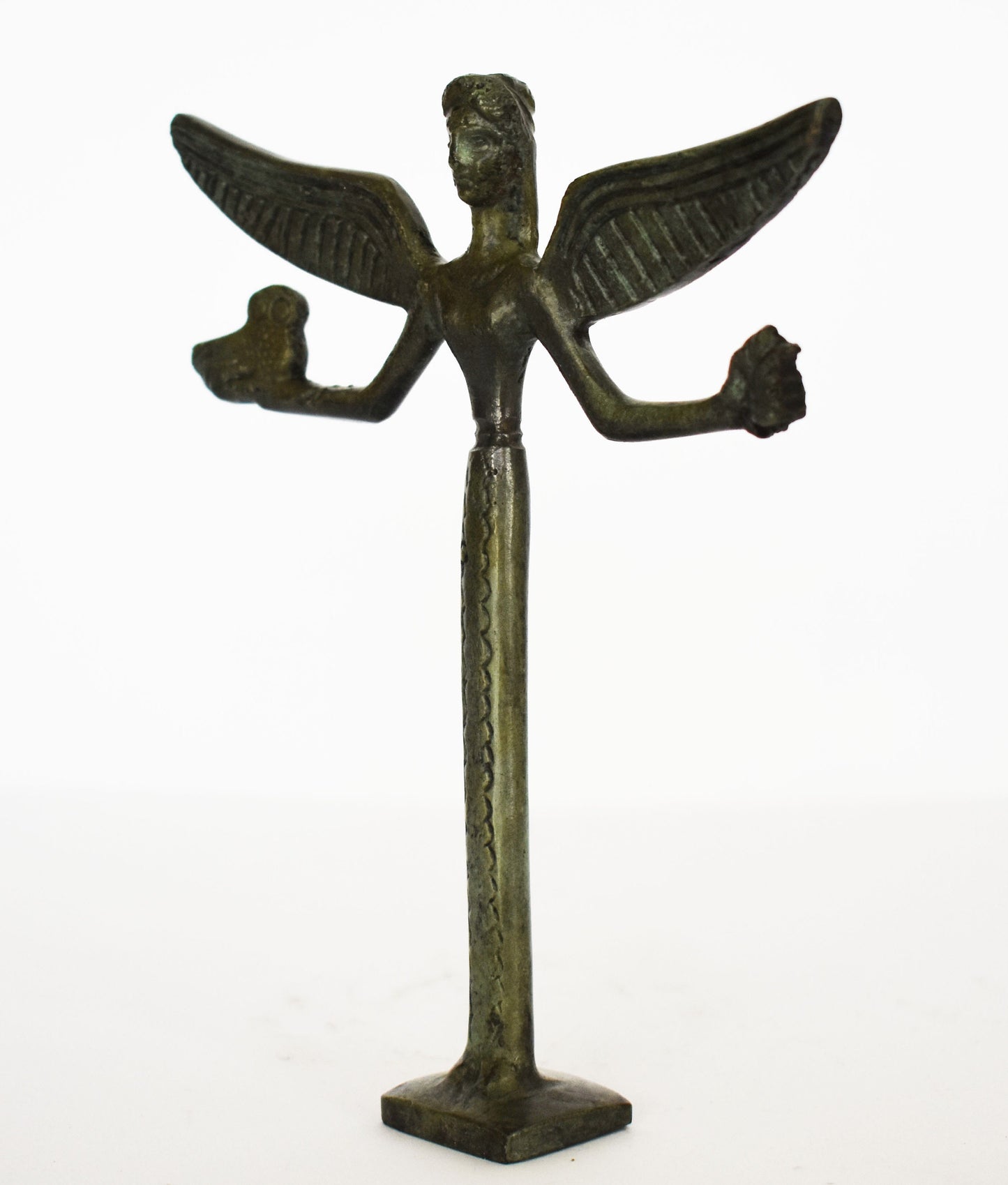 Nike Victoria with Owl, Symbol of Wisdom - Greek Roman Winged Goddess of Victory - pure Bronze Sculpture