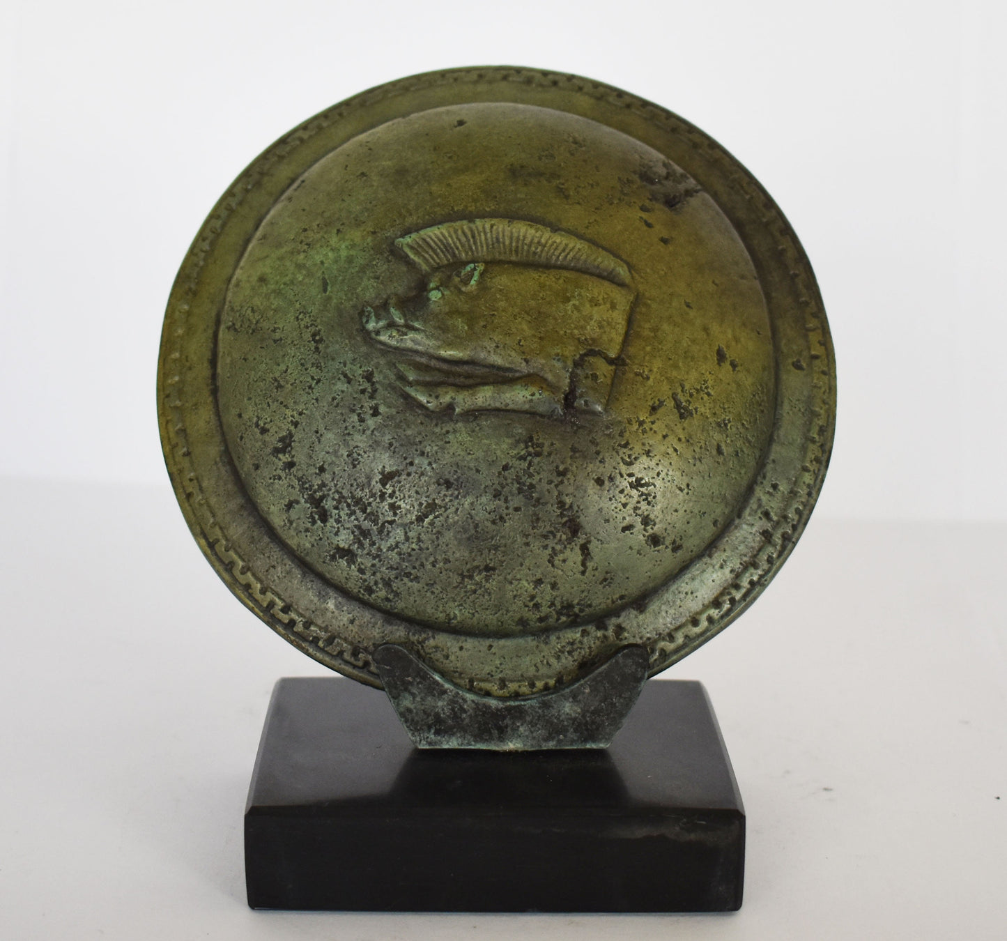 Ancient Greek Spartan shield - Wild Boar Symbol - Power, Strength - Replica - Marble Base - pure Bronze Sculpture