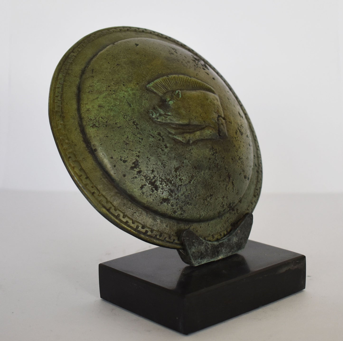 Ancient Greek Spartan shield - Wild Boar Symbol - Power, Strength - Replica - Marble Base - pure Bronze Sculpture