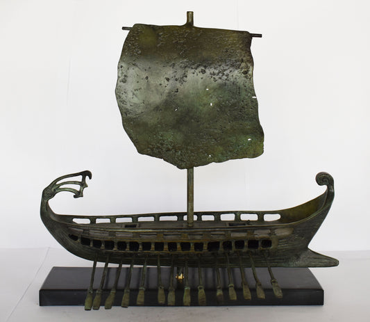 Trireme - Athenian Warship - Greco-Persian War - Salamis Battleship - 480 BC - Marble Base - pure Bronze  statue