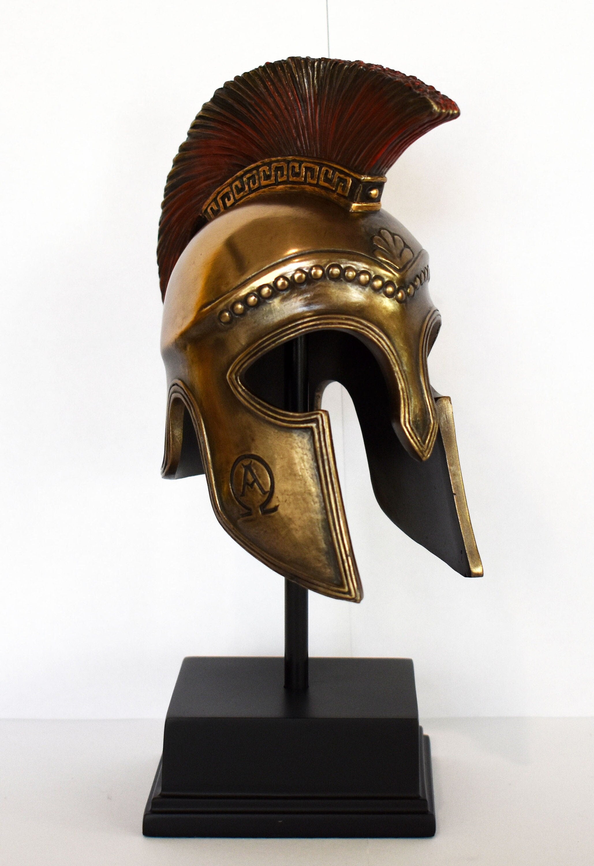 Ancient Greek Spartan Helmet - AΩ Symbols - Meander Motif - Ritual, Ce ...