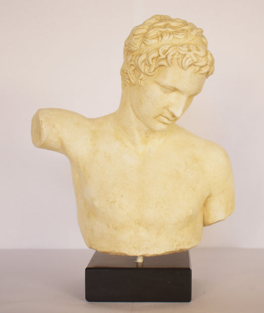 The Marathon Boy or Ephebe of Marathon - statue of a youth studying an object - Archaeological Museum of Athens - Reproduction - Head Bust