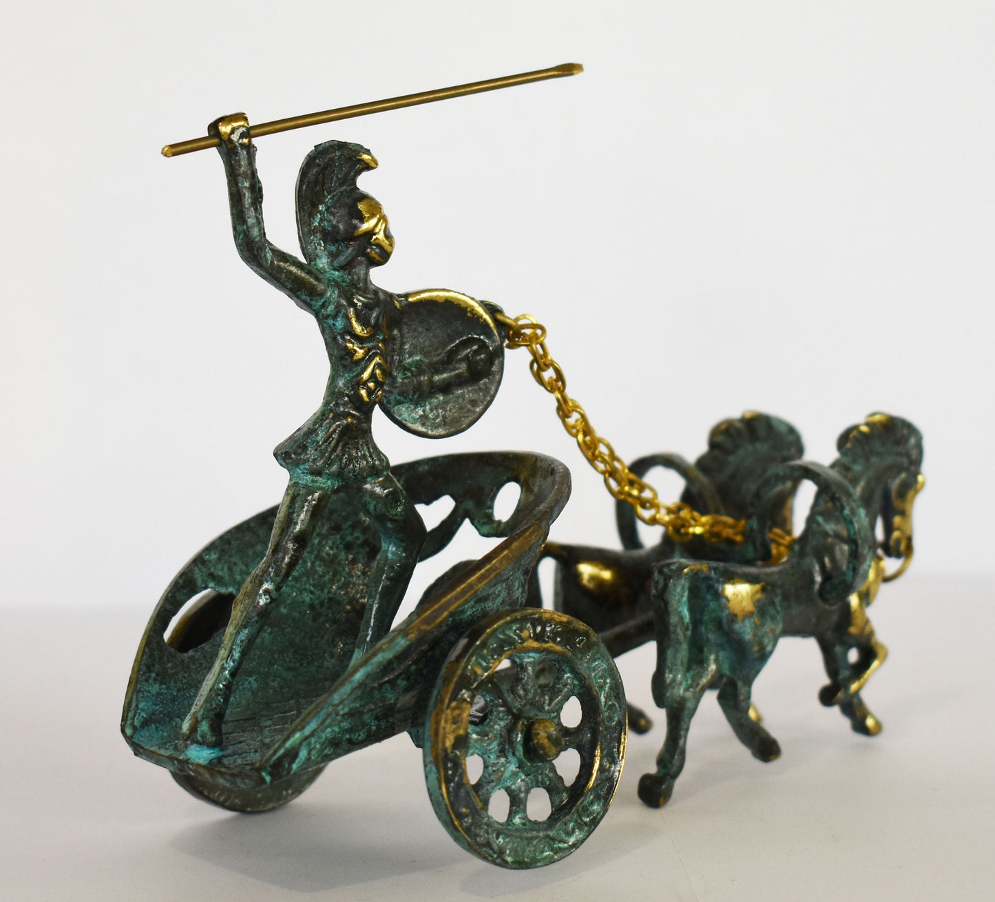 Achilles Achilleus on Chariot- Greek Hero - Son of Thetis and Peleus - Trojan War - Homer's Iliad - pure bronze statue