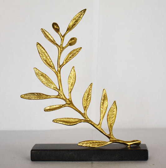 Olive Branch - Ancient Greek Symbol of Peace and Victory - a trophy for victorious Olympic athletes - Marble Base - pure bronze  statue