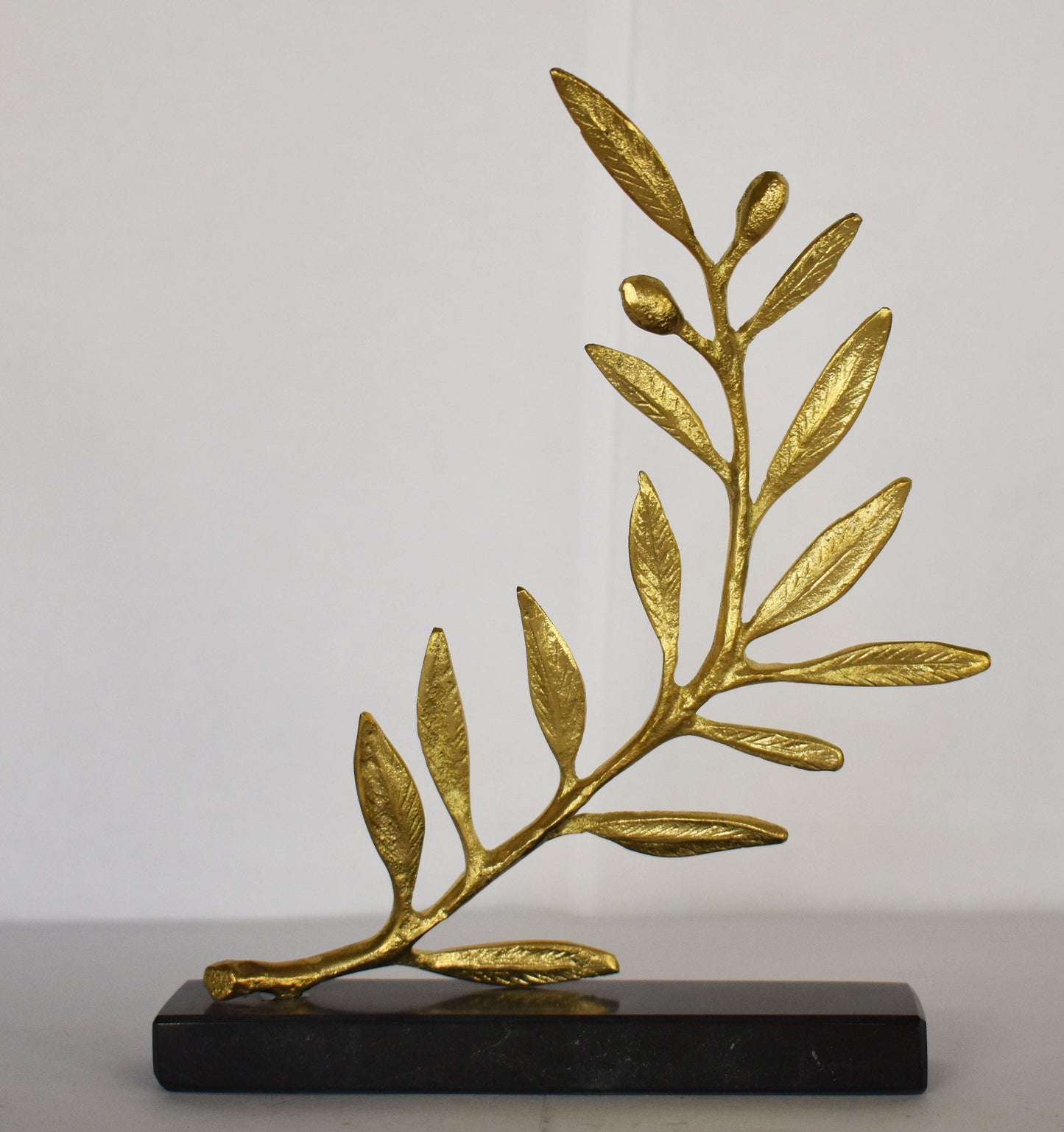 Olive Branch - Ancient Greek Symbol of Peace and Victory - a trophy for victorious Olympic athletes - Marble Base - pure bronze  statue