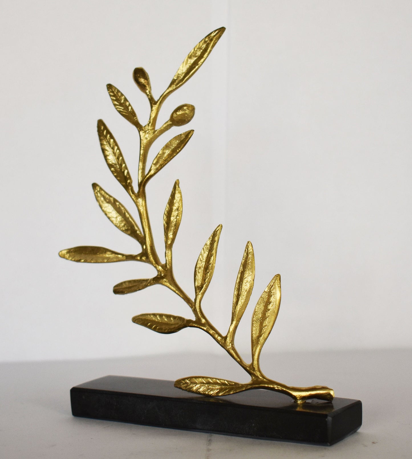 Olive Branch - Ancient Greek Symbol of Peace and Victory - a trophy for victorious Olympic athletes - Marble Base - pure bronze  statue