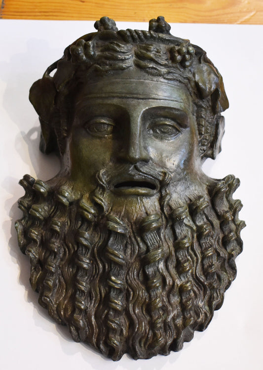 Dionysus Mask - Greek God of Wine, Fertility, Ritual Madness, Theater and Religious Ecstasy - Wall Decoration - Pure Bronze Statue