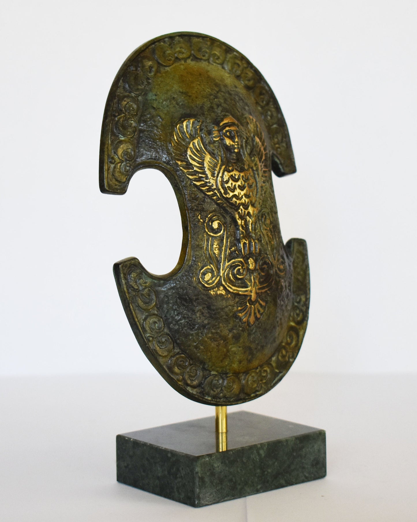 Figure of Eight Shield - Minoan and Mycenaean Aspis Type - Ancient Greece - Marble Base - Museum Replica - Pure Bronze Sculpture