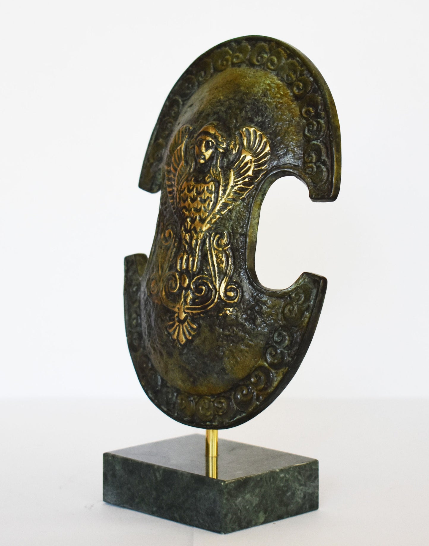 Figure of Eight Shield - Minoan and Mycenaean Aspis Type - Ancient Greece - Marble Base - Museum Replica - Pure Bronze Sculpture