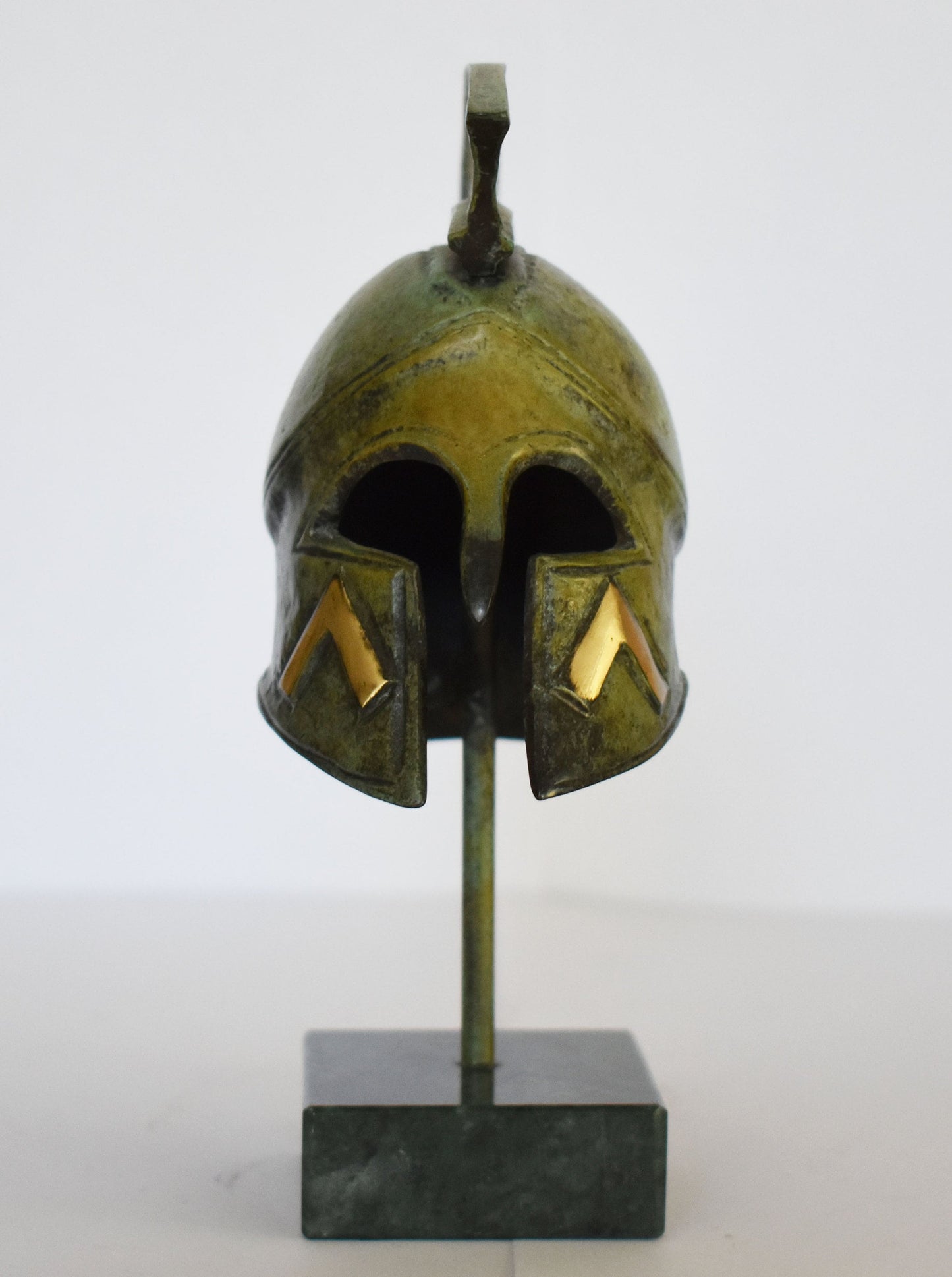 Ancient Greek Spartan Helmet - Warrior - Λ Symbol - Marble Base  - Museum Reproduction - Pure Bronze  Statue