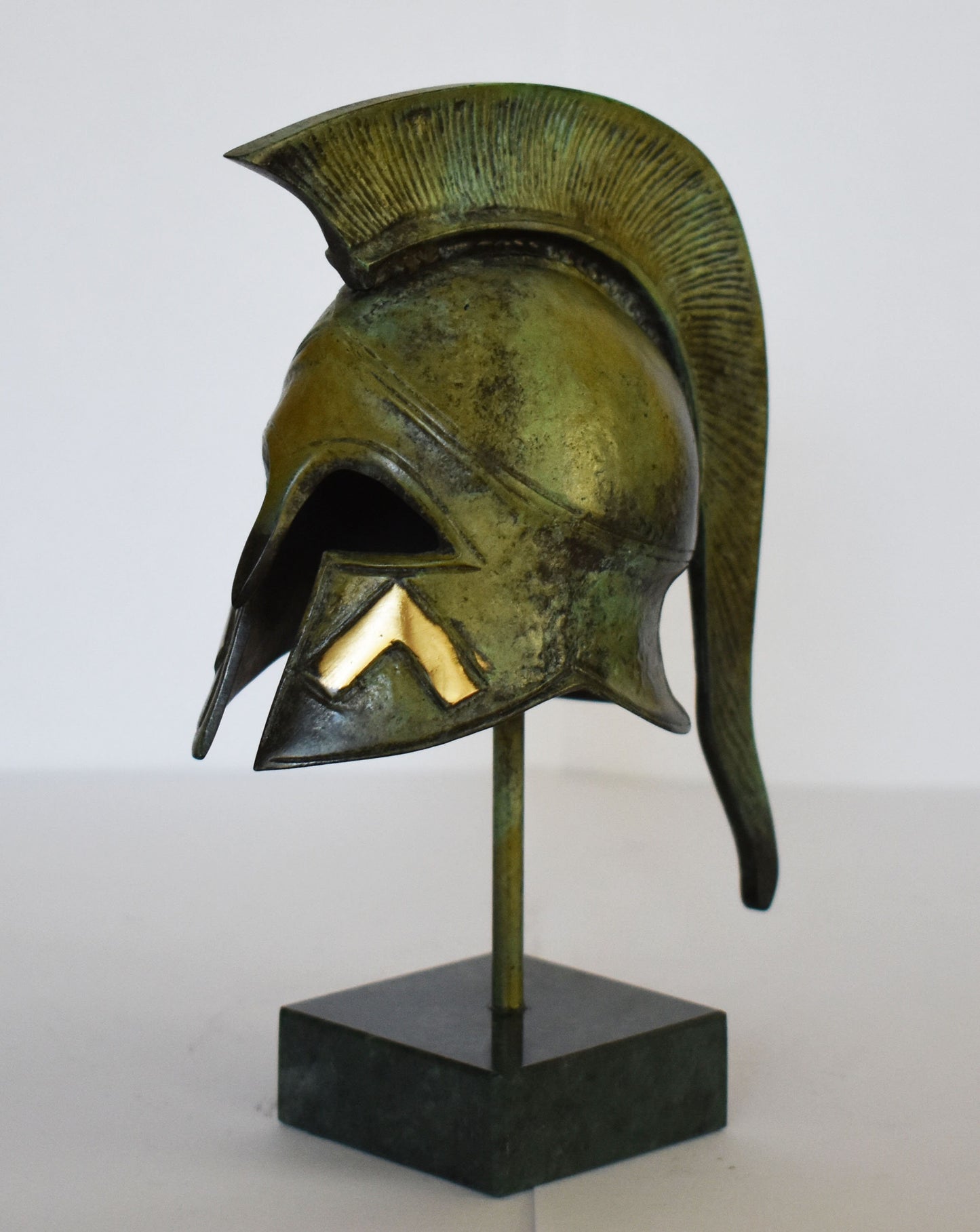 Ancient Greek Spartan Helmet - Warrior - Λ Symbol - Marble Base  - Museum Reproduction - Pure Bronze  Statue