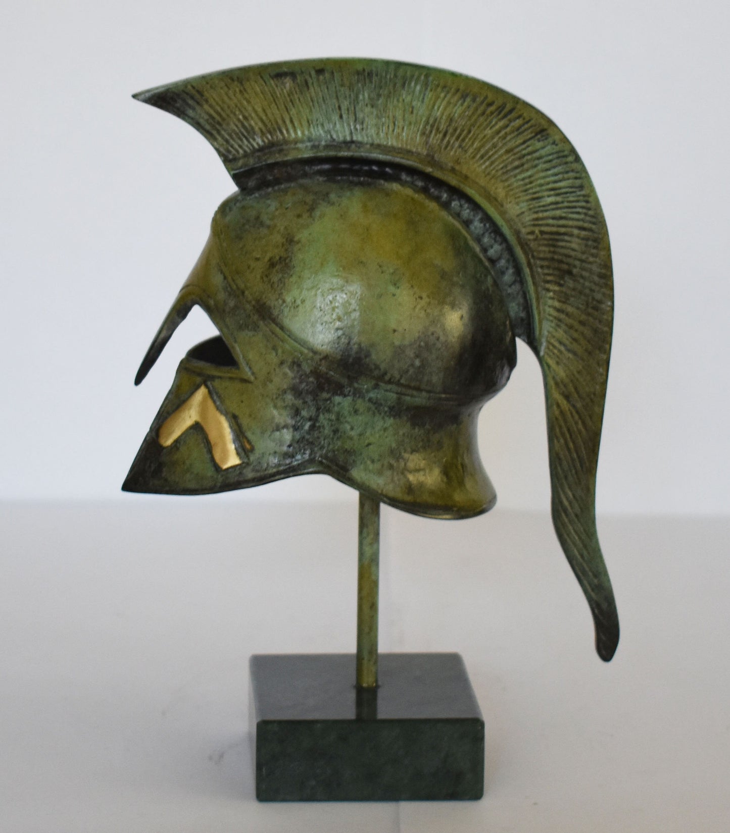 Ancient Greek Spartan Helmet - Warrior - Λ Symbol - Marble Base  - Museum Reproduction - Pure Bronze  Statue