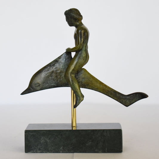 Arion - Myth of his Kidnapping by Pirates and Miraculous Rescue by Dolphins - Marble Base - Pure Bronze Sculpture