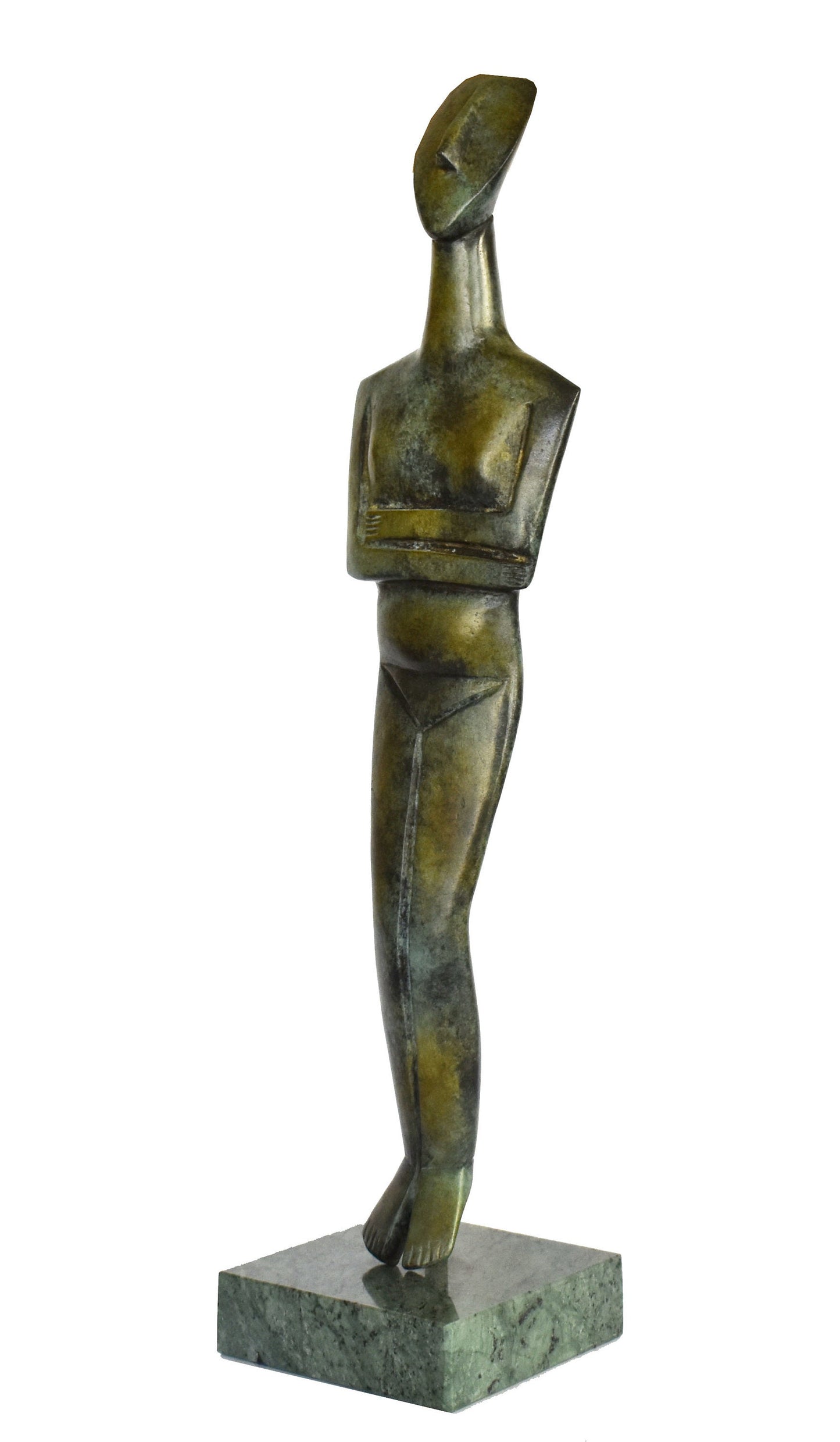 Cycladic female idol - Figure from Keros island, Greece - representation of femininity - Marble Base - Pure Bronze Statue