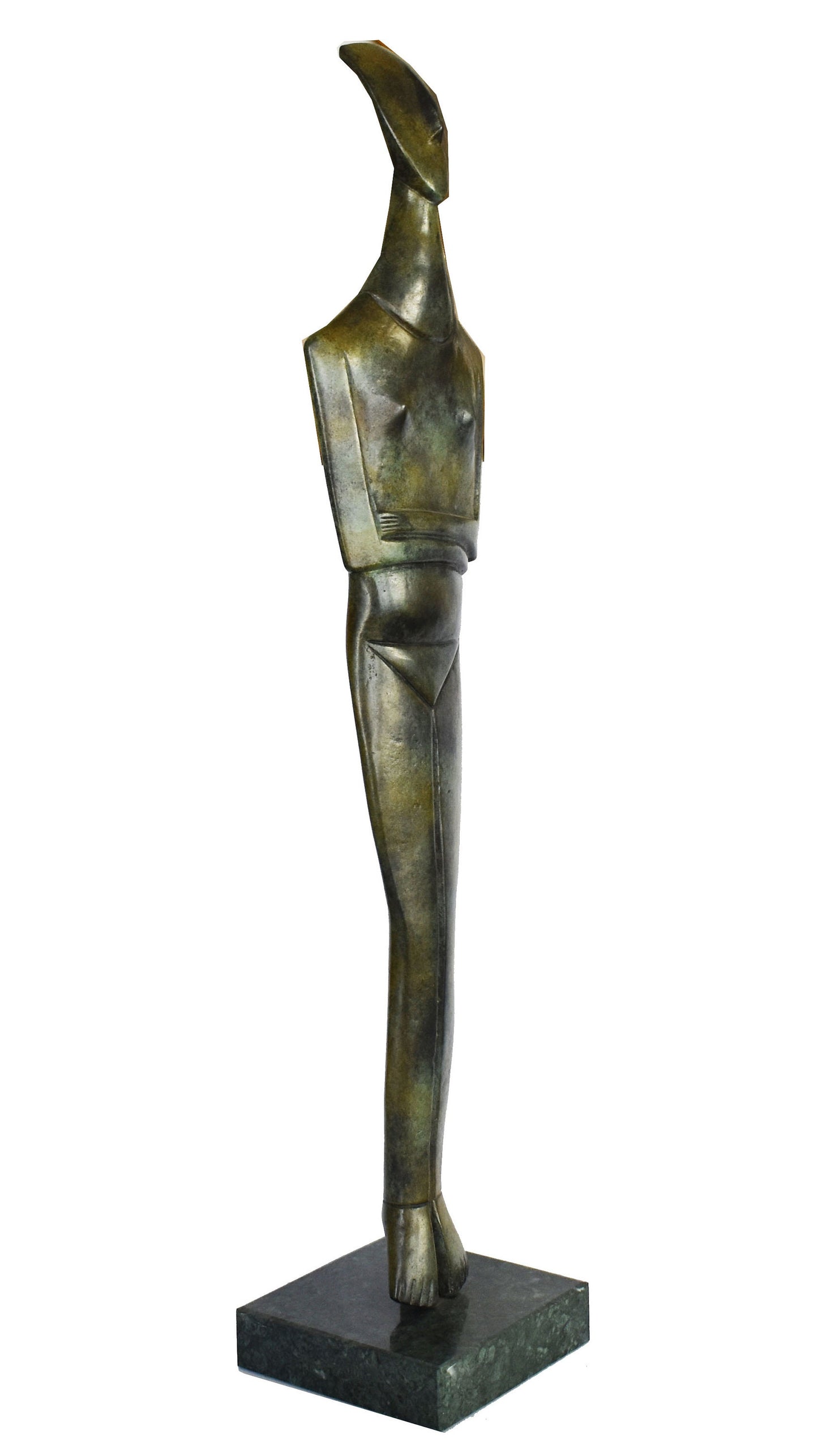 Cycladic Female idol - Figure from Keros island, Greece - simple geometric shape - Marble Base - Pure Bronze Statue