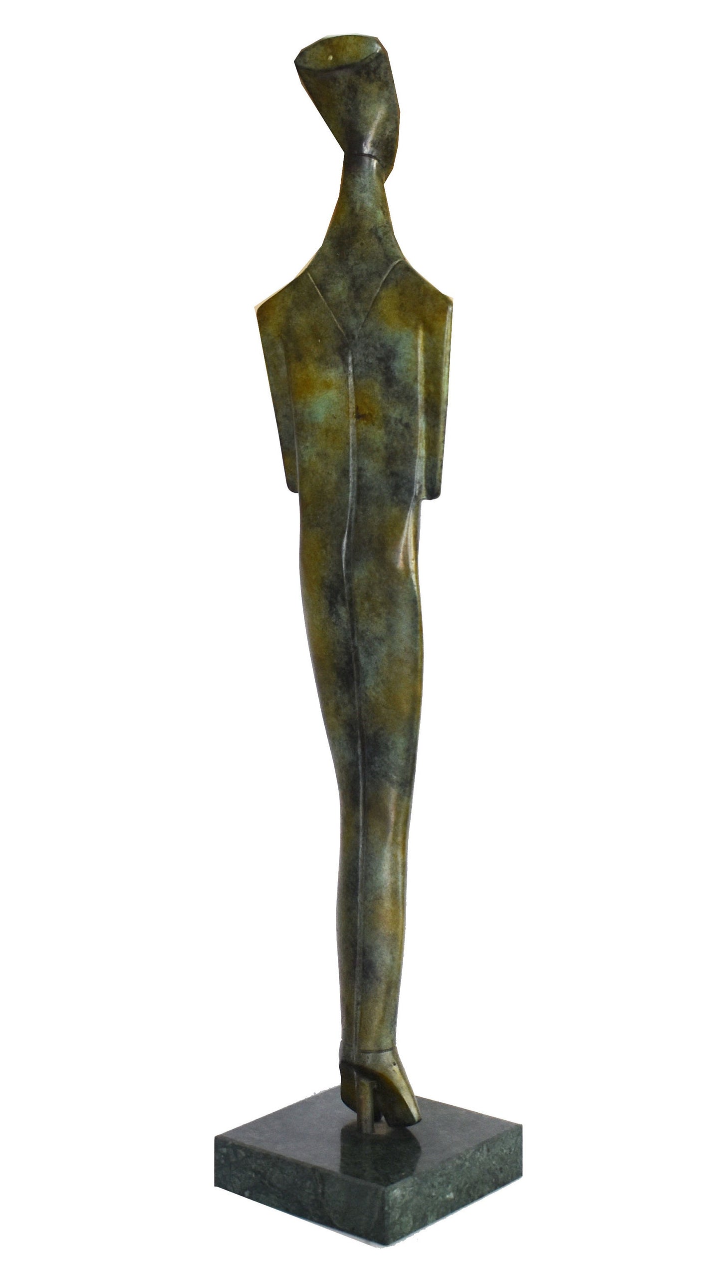 Cycladic Female idol - Figure from Keros island, Greece - simple geometric shape - Marble Base - Pure Bronze Statue