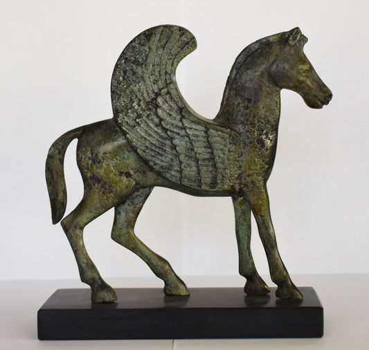 Pegasus - Mythical Winged Horse - Symbol of Divine and Inspiration- Bellerophon and Perseus - Marble Base - Pure Bronze Sculpture