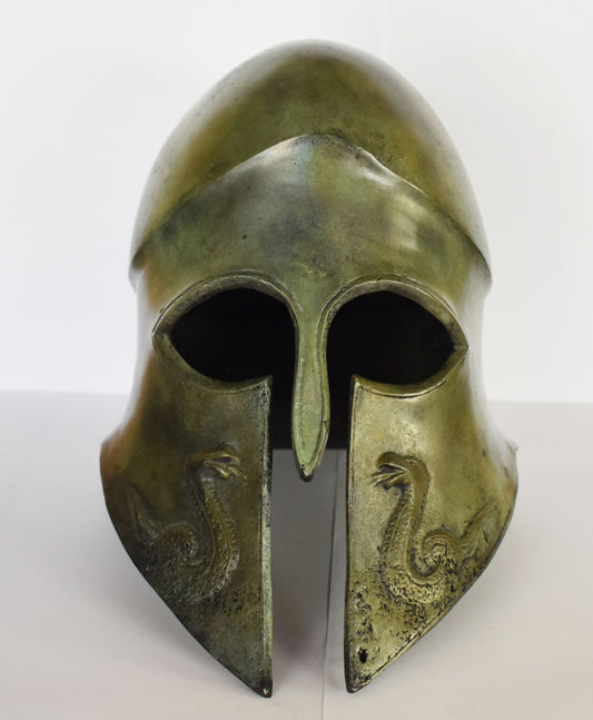 Ancient Greek Corinthian Helmet - From Olympia - Snakes Motif - Museum Reproduction - Pure Bronze  Statue