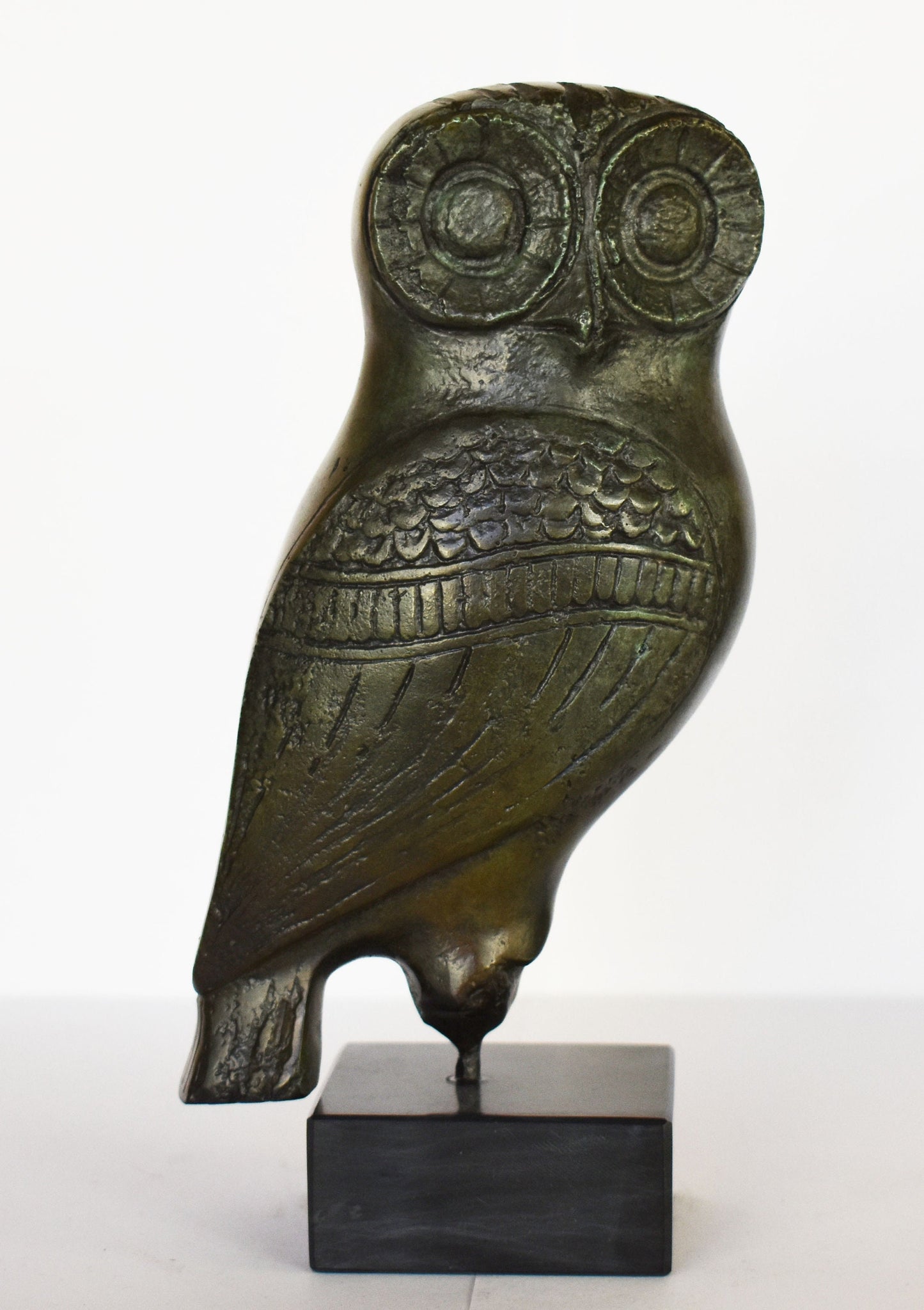 Owl of Wisdom and Intelligence - Symbol of virgin warrior goddess Athena Minerva - Ancient Greece - Marble Base - Museum Replica - Bronze