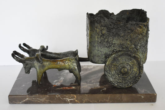 Bronze Oxen and Cart - Ancient Greek Reproduction - Pure Bronze Artifact