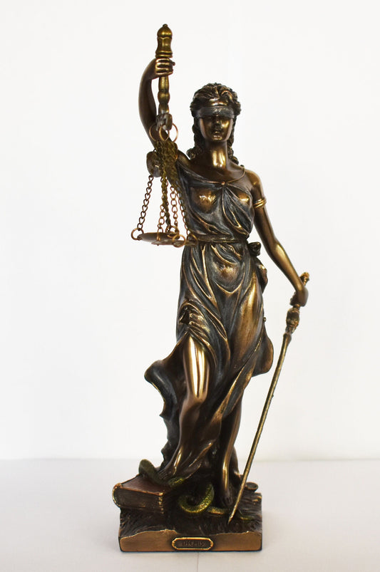 Themis Justitia - Greek Roman Goddess of Divine Law and Order, Fairness, Natural Law and Custom - Cold Cast Bronze Resin