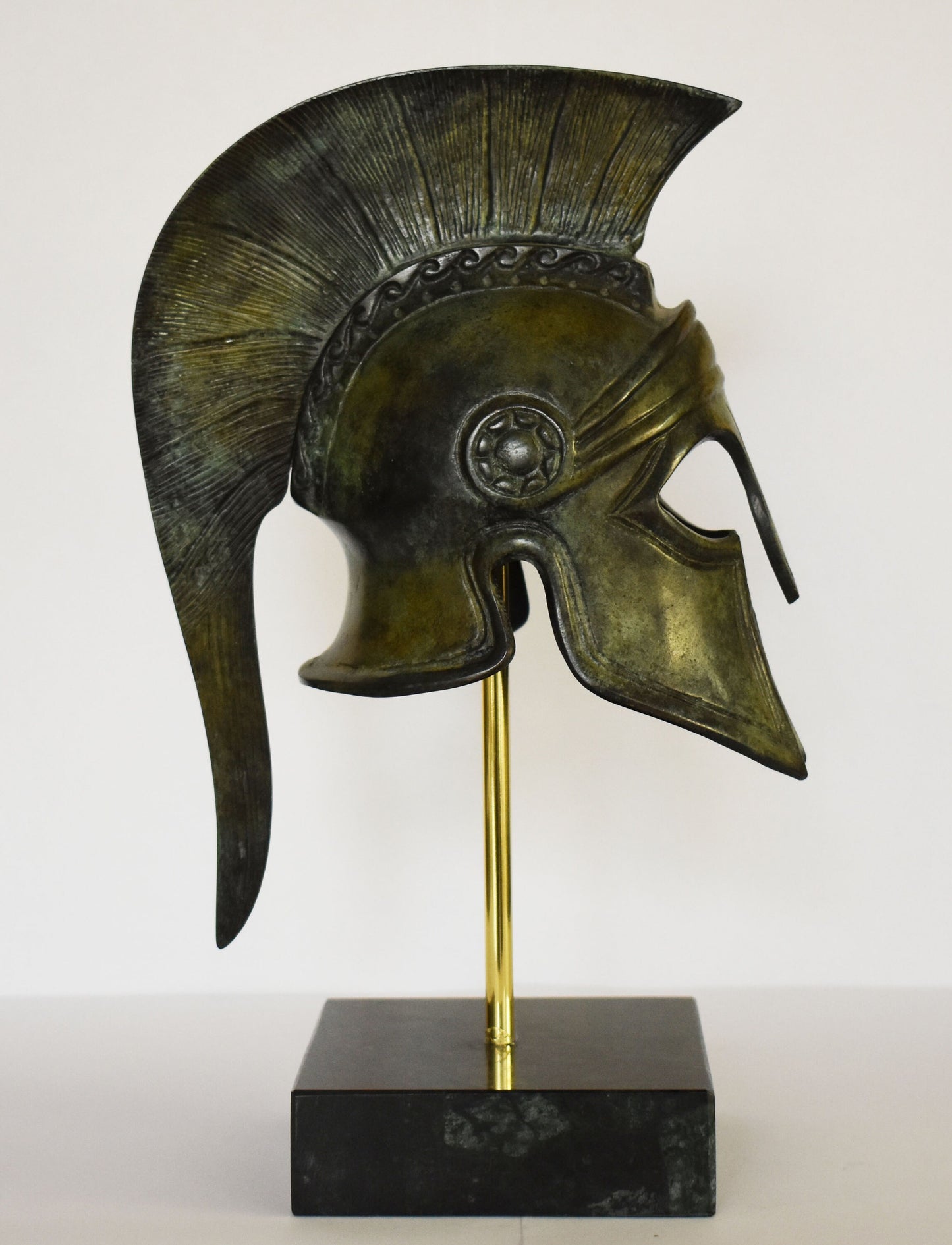 Ancient Greek Spartan Corinthian Helmet - Classic Period - Marble Base  - Museum Reproduction - Pure Bronze  Statue