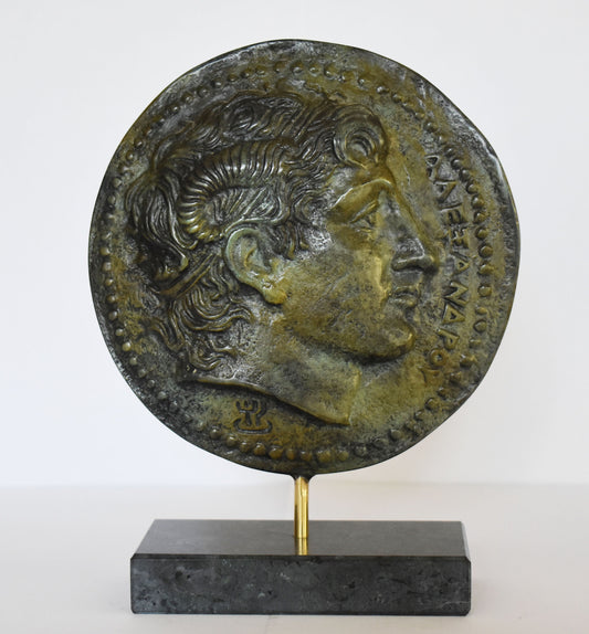 Ancient Greek Macedonian Shield - Alexander the Great - Marble Base - Museum Replica - Pure Bronze Sculpture