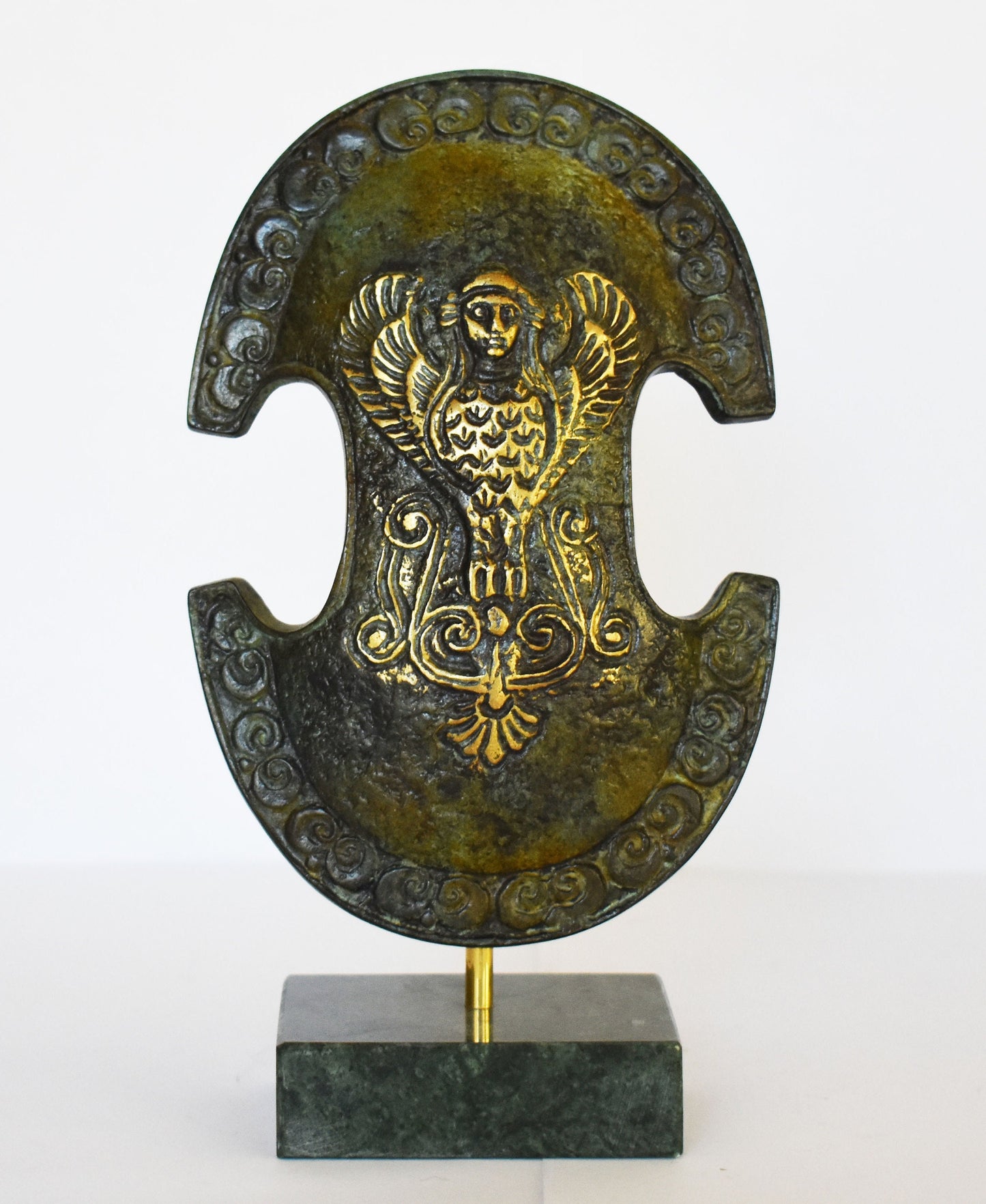 Figure of Eight Shield - Minoan and Mycenaean Aspis Type - Ancient Greece - Marble Base - Museum Replica - Pure Bronze Sculpture