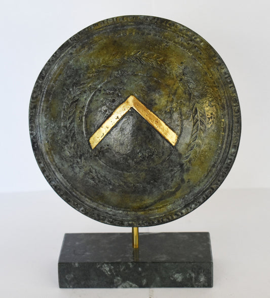 Ancient Greek Spartan Shield - Λ symbol - King Leonidas and 300 against Persian Empire - Μarble Βase - Museum Replica - Bronze Sculpture