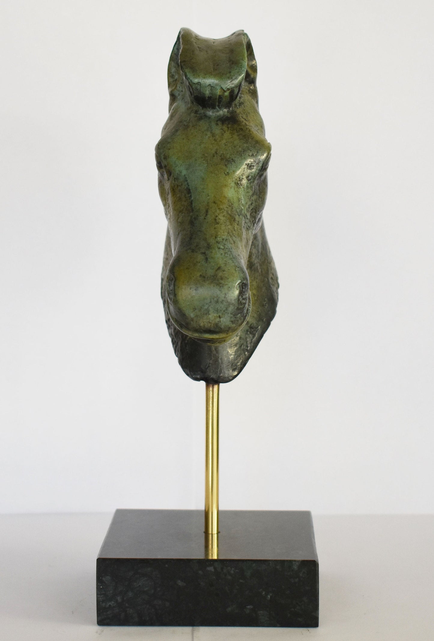 Ancient Greek Horse Head - Pure Bronze Sculpture - Symbol of Wealth and Prosperity - Marble Base - Museum Reproduction