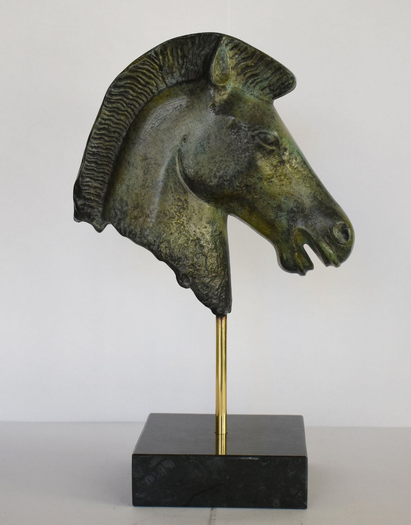 Ancient Greek Horse Head - Pure Bronze Sculpture - Symbol of Wealth and Prosperity - Marble Base - Museum Reproduction