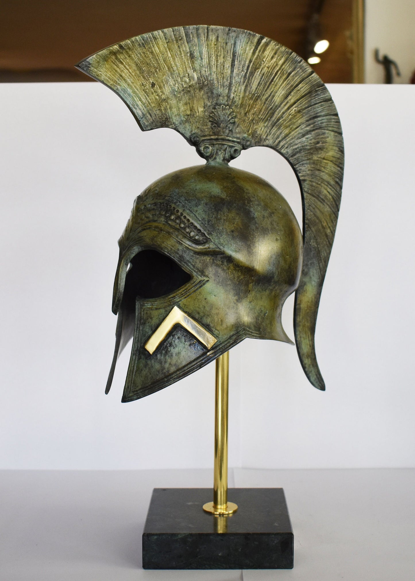 Ancient Greek Spartan Helmet - Λ Symbol - Battle, Fight, War - Marble Base  - Museum Reproduction - Pure Bronze  Statue