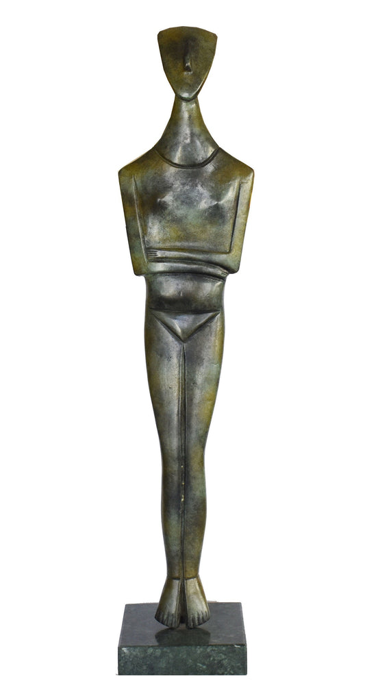 Cycladic Female idol - Figure from Keros island, Greece - simple geometric shape - Marble Base - Pure Bronze Statue