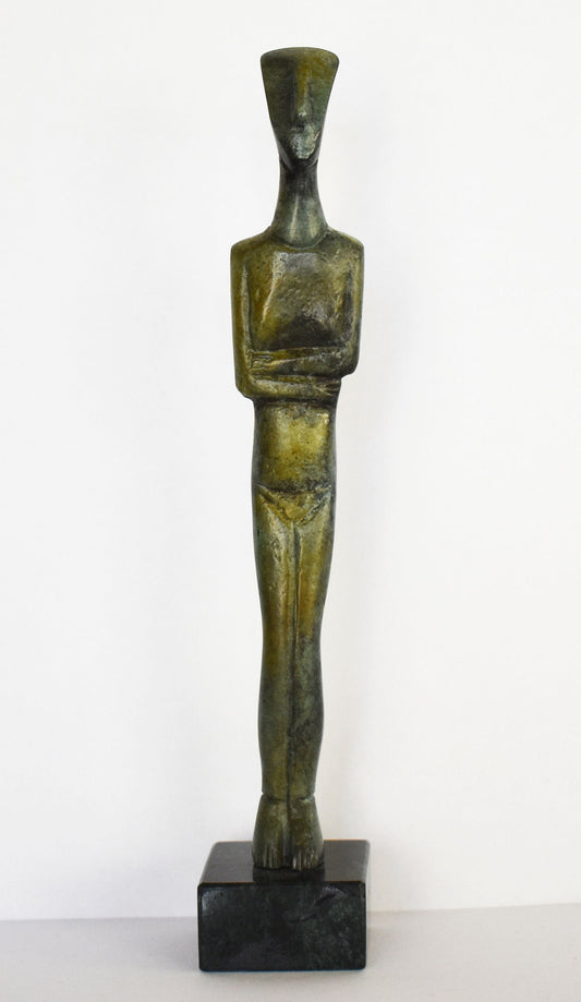 Cycladic Female idol - Figure from Keros island, Greece - Marble Base - Small - Pure Bronze Statue