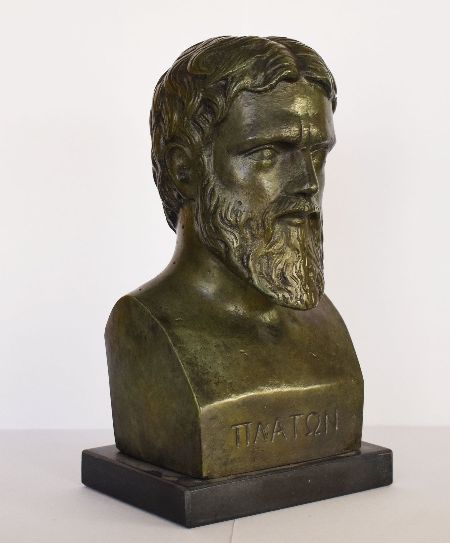 Plato - Ancient Greek Philosopher - Athens, 428–348 BC - Marble Base - Museum Reproduction - Head Bust-- Pure Bronze  Statue