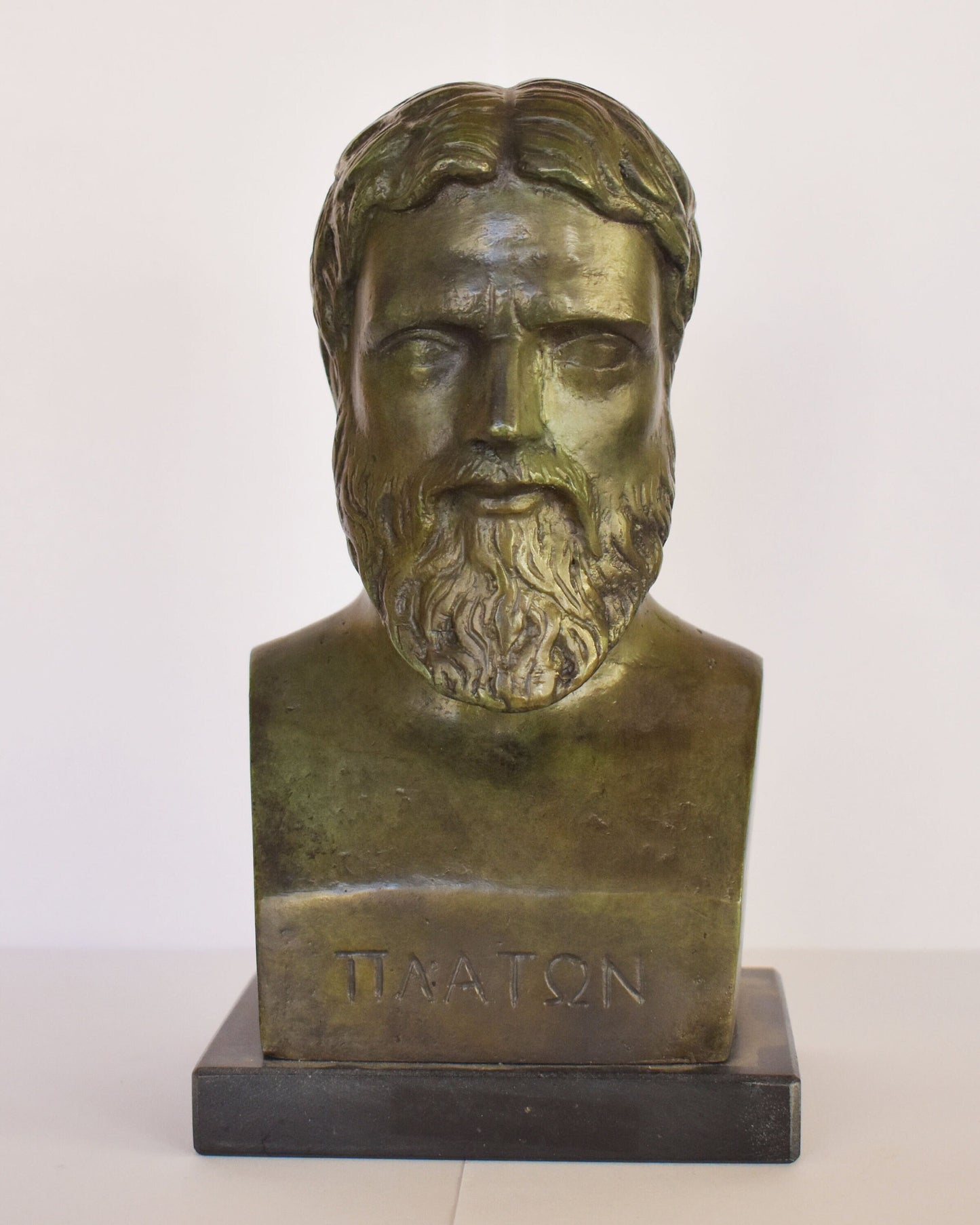 Plato - Ancient Greek Philosopher - Athens, 428–348 BC - Marble Base - Museum Reproduction - Head Bust-- Pure Bronze  Statue