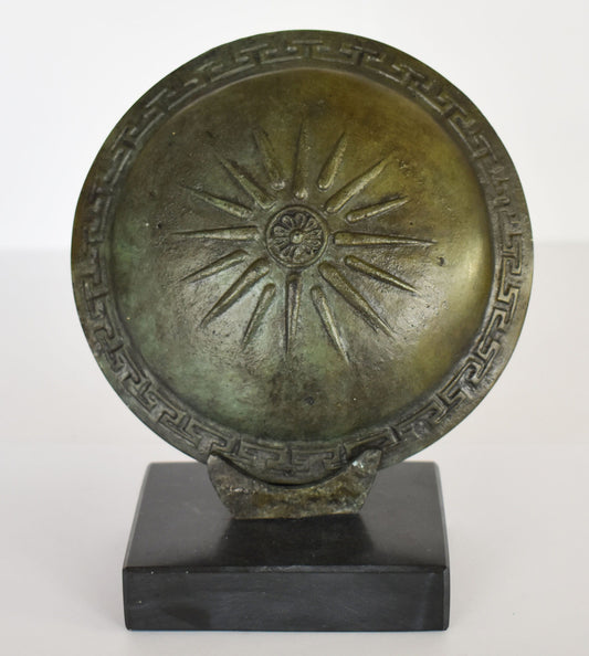 Ancient Greek Macedonian Shield - Vergina Sun - Royal Symbol - Marble Base - Museum Replica - Pure Bronze Sculpture