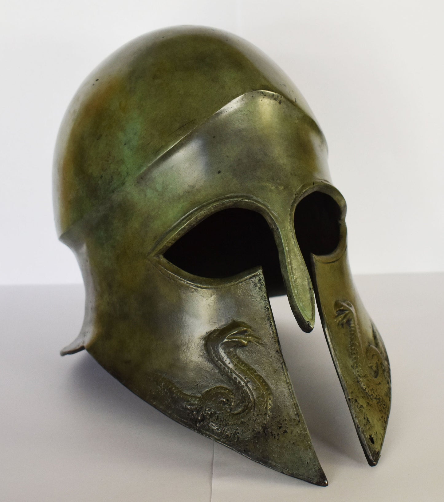 Ancient Greek Corinthian Helmet - From Olympia - Snakes Motif - Museum Reproduction - Pure Bronze  Statue