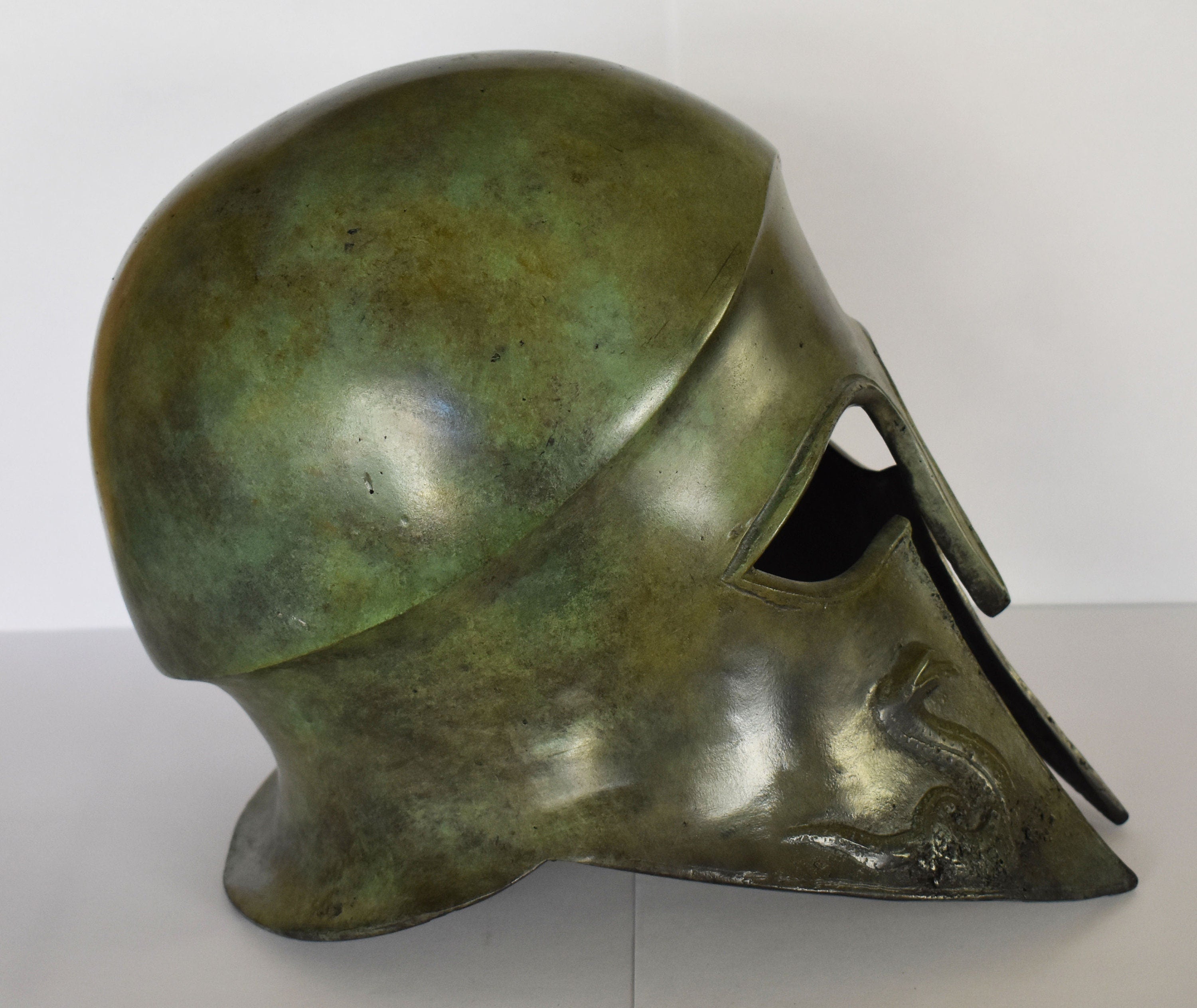 Bronze Corinthian Crested Helmet-Small-Decorated store with a Snake-Symbol of Immortality,Rebirth,Tranformation-Ancient Greek Culture