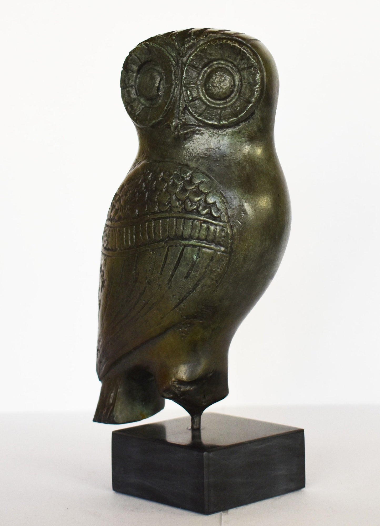 Owl of Wisdom and Intelligence - Symbol of virgin warrior goddess Athena Minerva - Ancient Greece - Marble Base - Museum Replica - Bronze