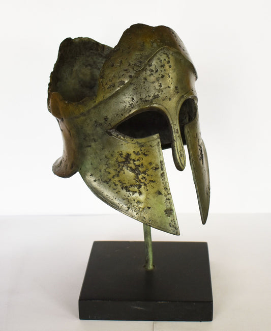 Miltiades Helmet from Battle of Marathon - Olympia Museum Replica - Marble Base - pure Bronze Sculpture