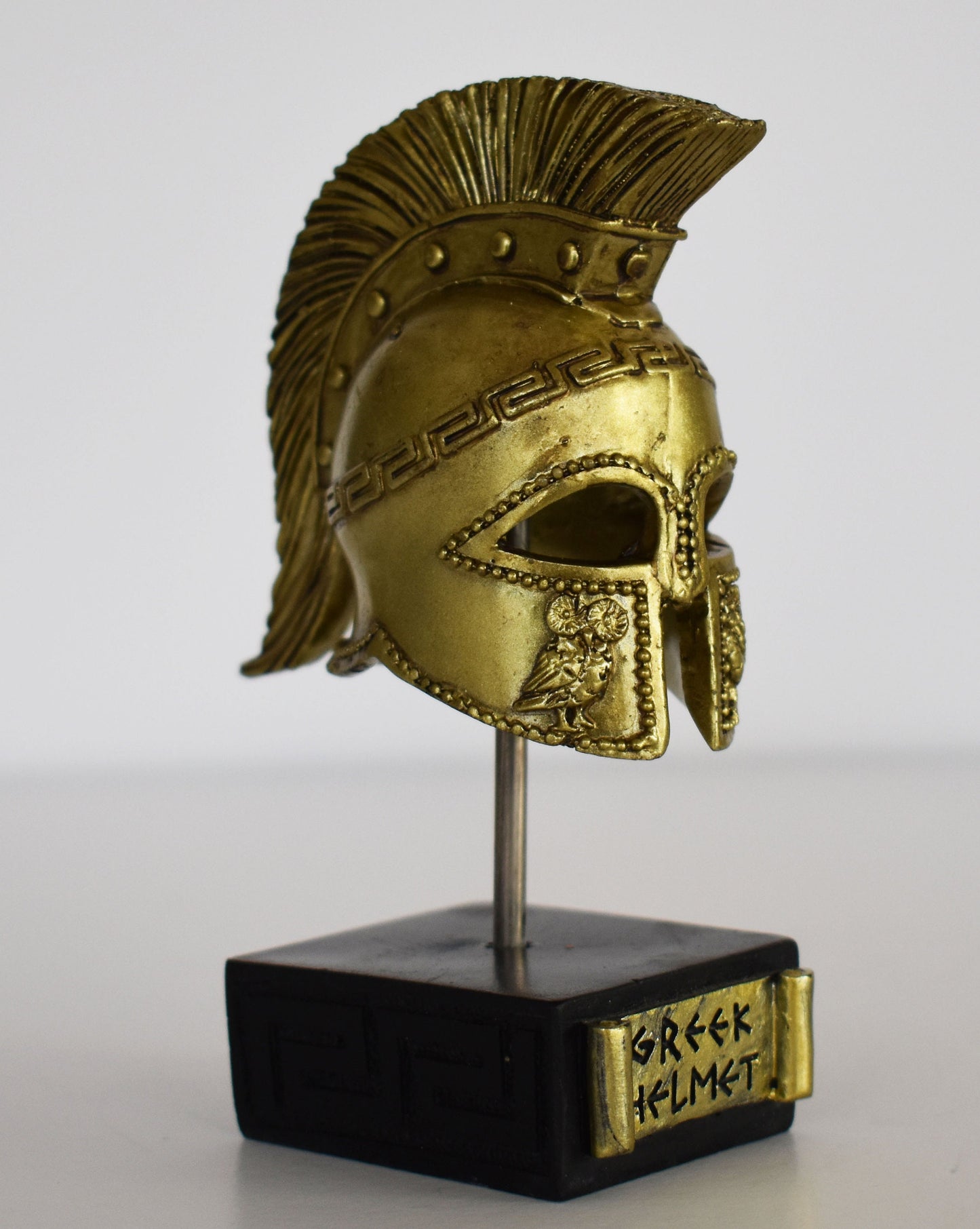 Ancient Greek Spartan Corinthian Helmet - Owl - Physical Battle Protection - Museum Reproduction - Polyresin Statue
