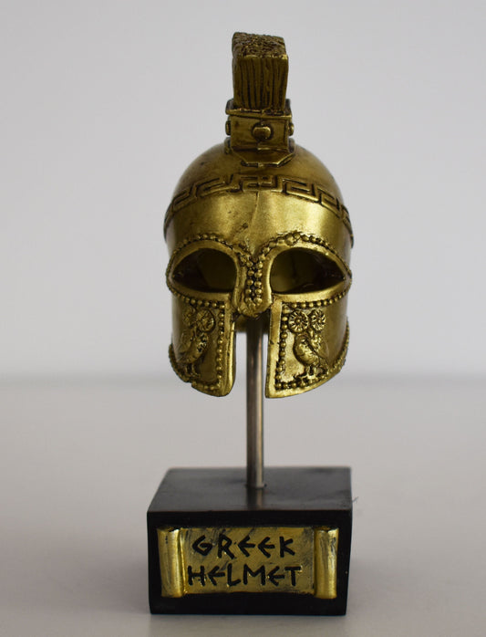 Ancient Greek Spartan Corinthian Helmet - Owl - Physical Battle Protection - Museum Reproduction - Polyresin Statue