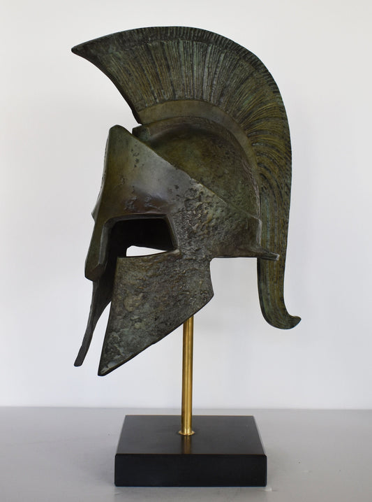 Leonida's Helmet - Spartan king - Battle of Thermopylae - 480 BC - 300 Spartans  - Marble Base - Pure Bronze  Statue