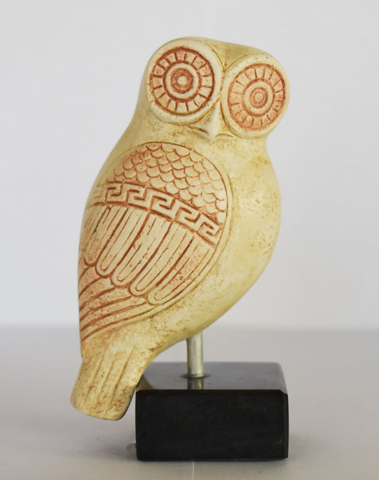 Owl of Wisdom and Intelligence - Small - Symbol of Goddess Athena Minerva - Marble Base - Casting Stone Statue