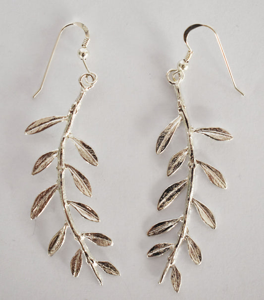 Olive Branch - Ancient Greek Symbol of Peace and Victory - Olympic Games Prize - Earrings - 925 Sterling Silver