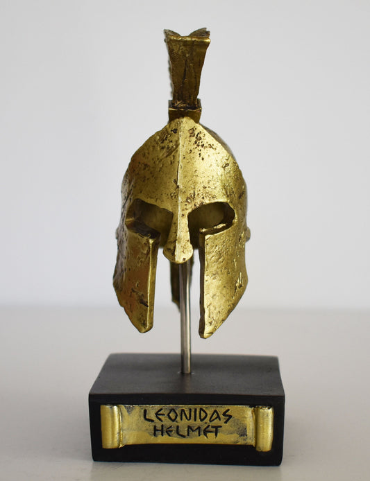 Ancient Greek Spartan Corinthian Helmet - Gold Color - Physical Battle Protection - Museum Reproduction - Polyresin Statue